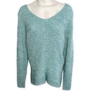Style & Co Plus Size Sweater Top Women's 2X Green White V-Neck Oversized Relaxed